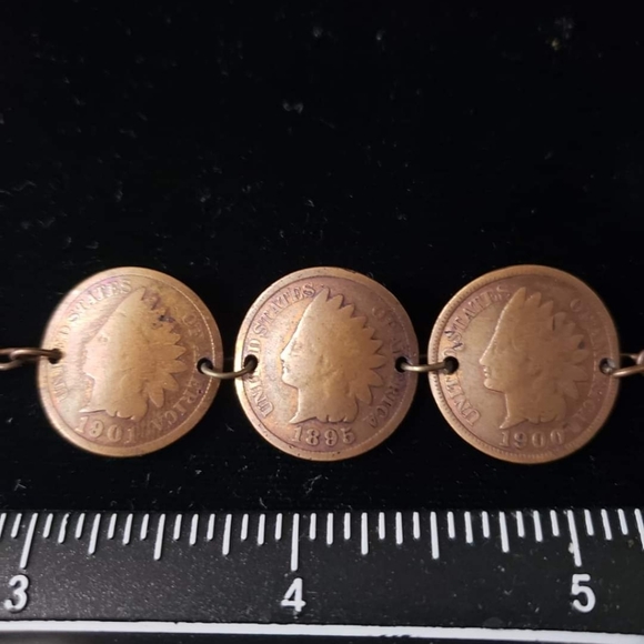 Women's Handmade Turquoise Antique 3 Curved Indian Head Penny Tennis Bracelet - Picture 1 of 6